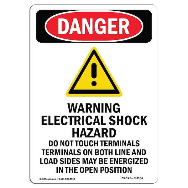 Safety Sign, OSHA Danger, 24" Height, Warning Electrical, Portrait, D-1824-V-2234